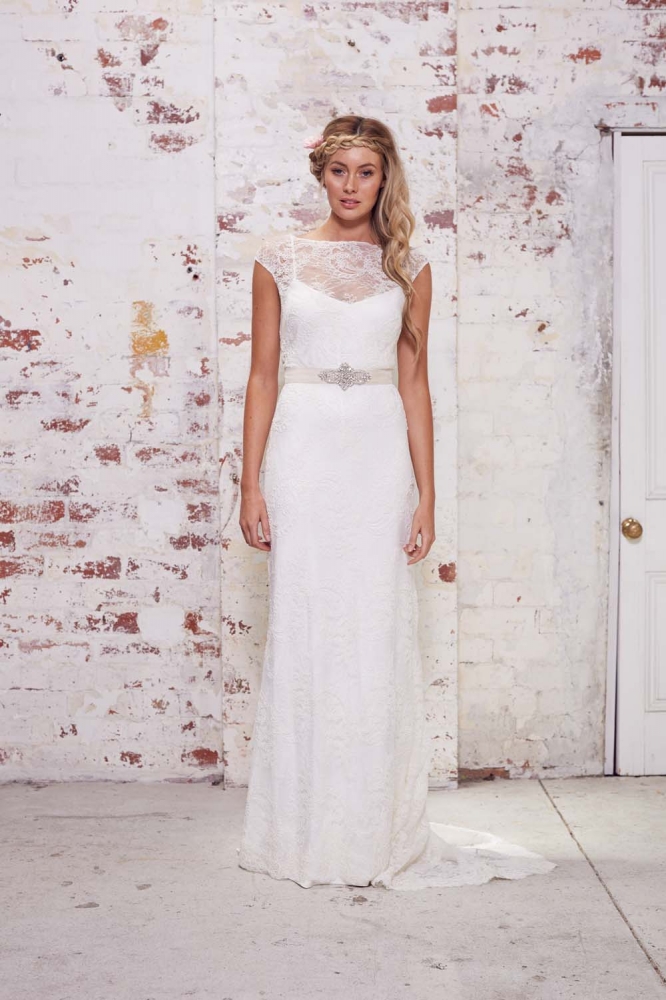 Lace wedding dress with short sleeves | Karen Willis Holmes Wild Hearts Collection