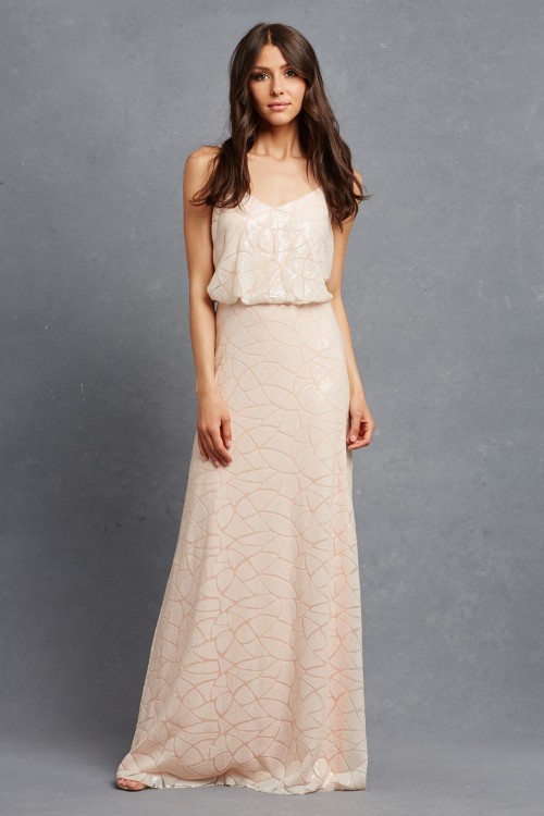 Blush sequin bridesmaid dresses | Olivia by Donna Morgan