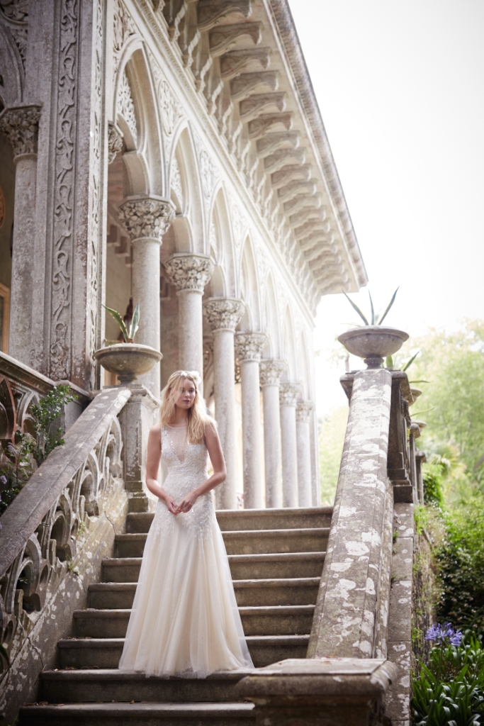 Josina Gown from BHLDN shown with Elspeth Halo 