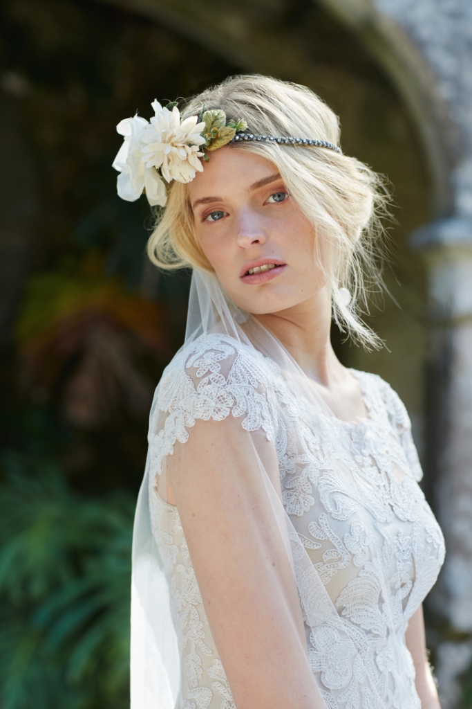 August gown detail with floral crown | BHLDN new wedding dresses