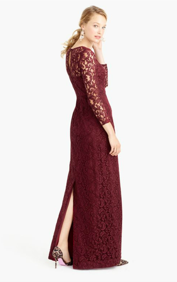 Long sleeve lace burgundy dress