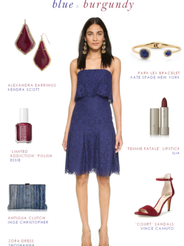 Blac lace strapless dress and burgundy Accessories