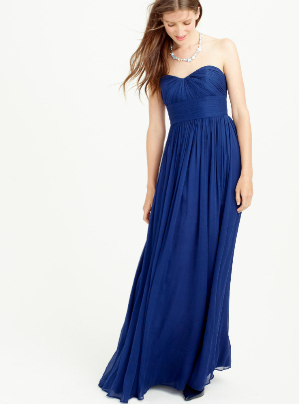 cobalt blue long strapless gown