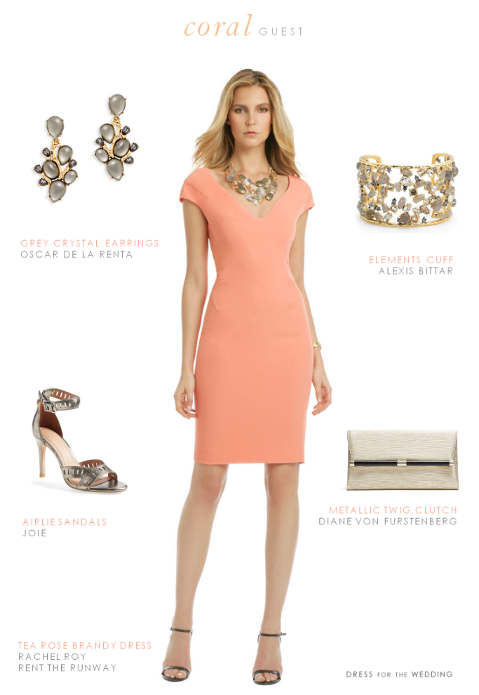 coral wedding guest dress