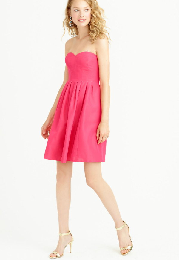cute bright pink strapless bridesmaid dress
