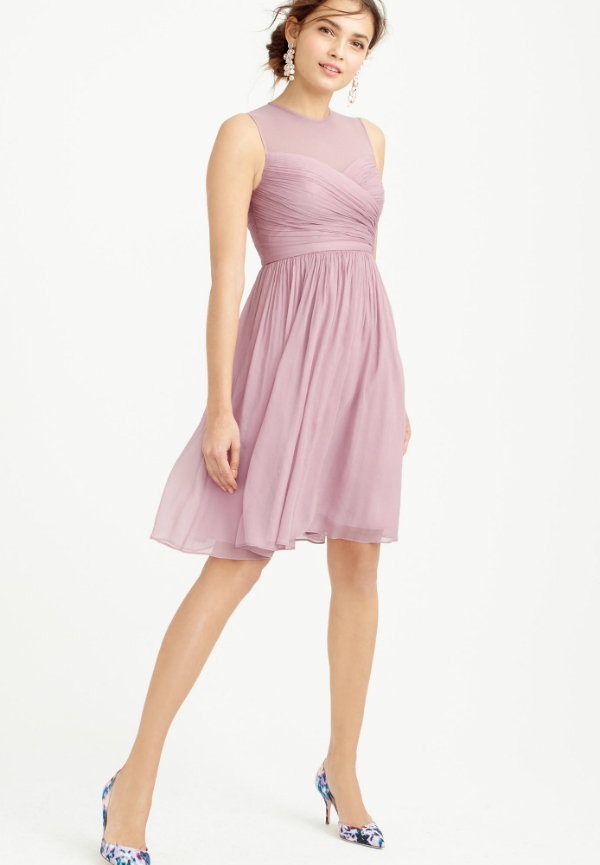 lavender bridesmaid dress with illusion neckline