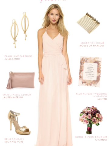 Pink wrap style bridesmaid dress