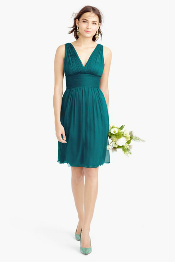 short teal v neck bridesmaid dress