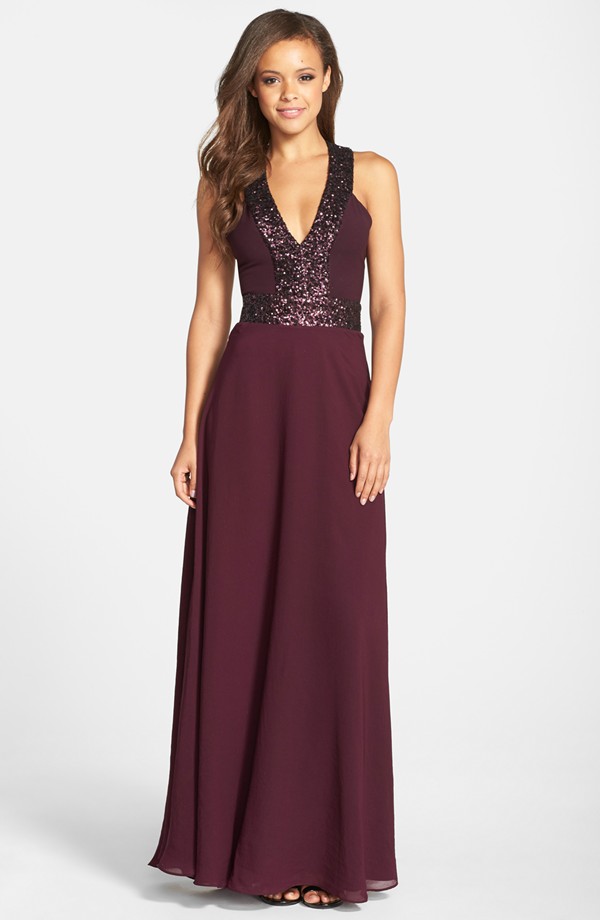 Burgundy sequin gown | Formal dresses for fall wedding guests