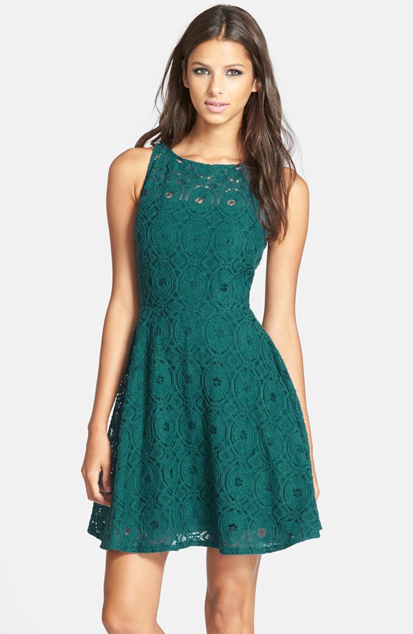 Dark green lace dress for a wedding