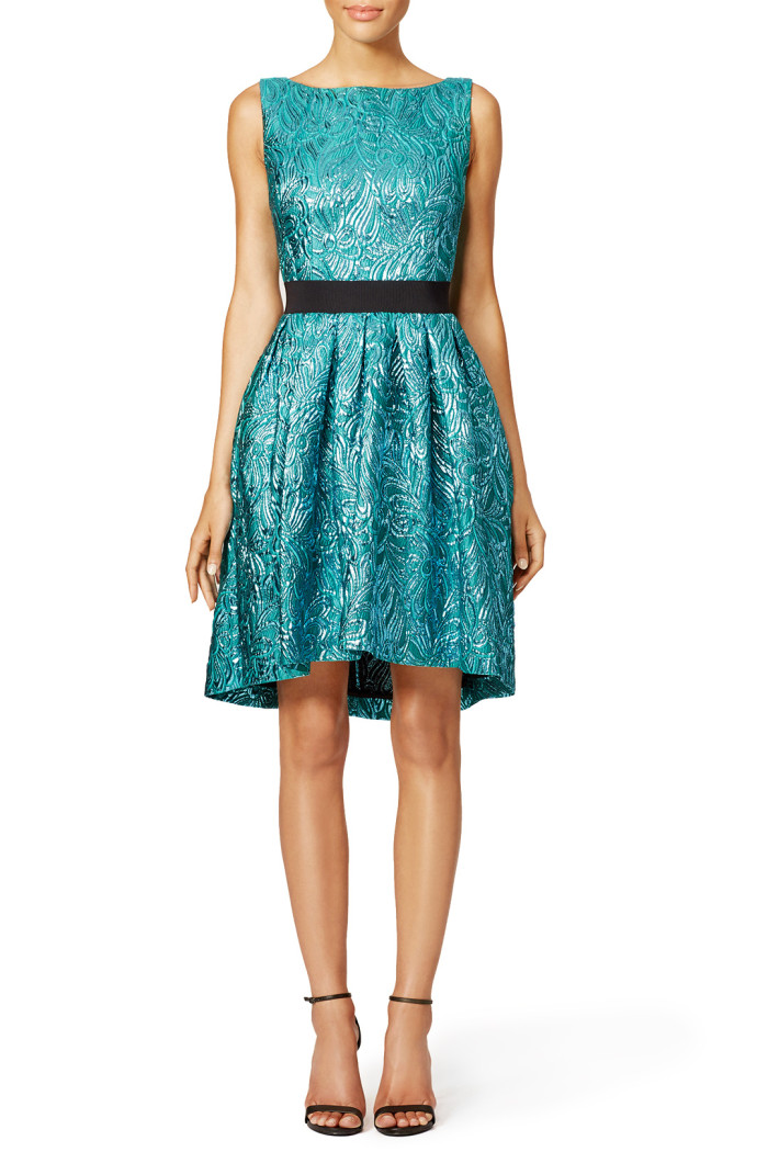 Fall wedding guest dresses | Teal fit and flare dress