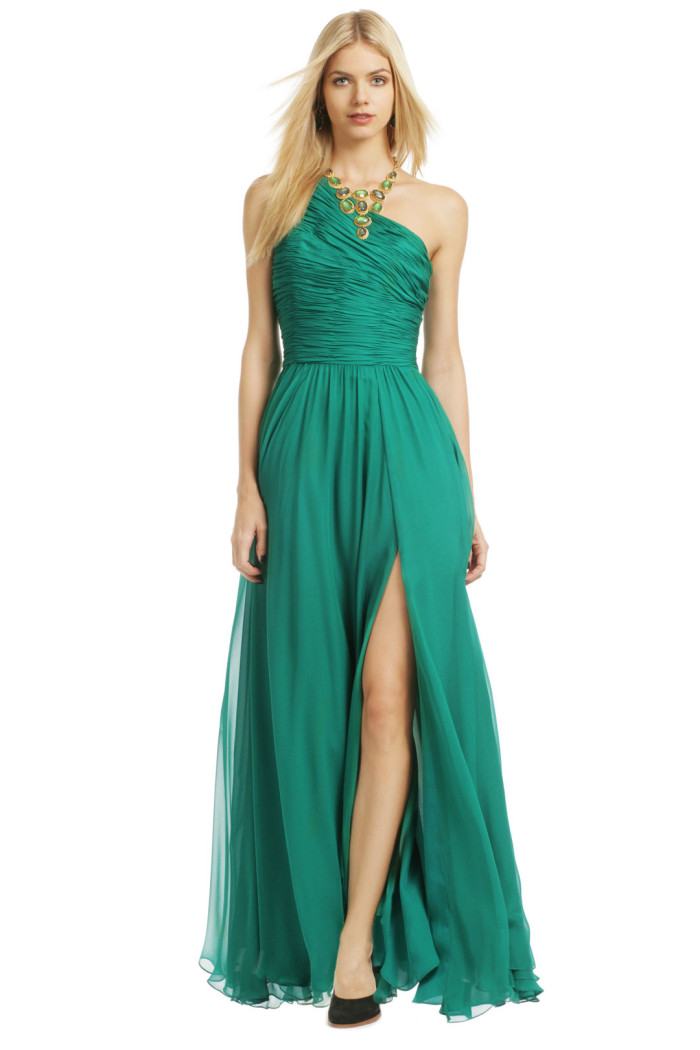 Emerald green gown for a black tie wedding
