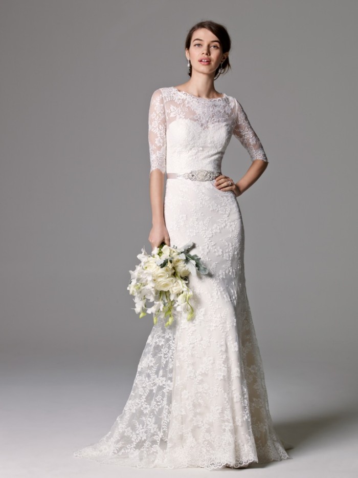  Lace wedding dress with 3/4 sleeves | 'Riviera' by Watters