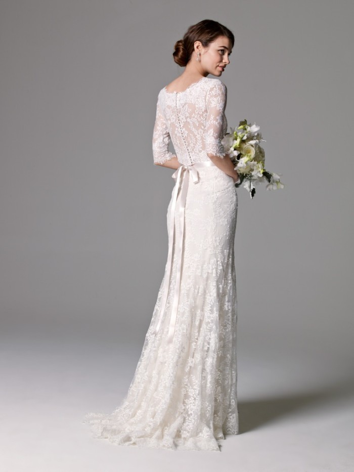Watters Style 8017B | Lace back wedding dress with sleeves