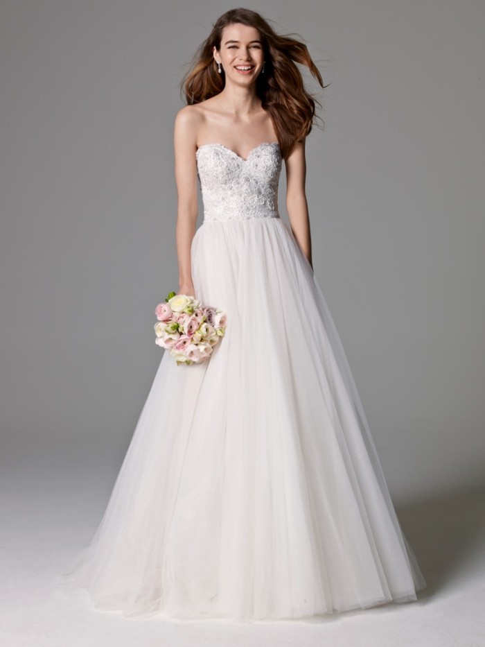 Lace bodice strapless wedding dress with tulle skirt | Sheridan by Watters Style 8019B