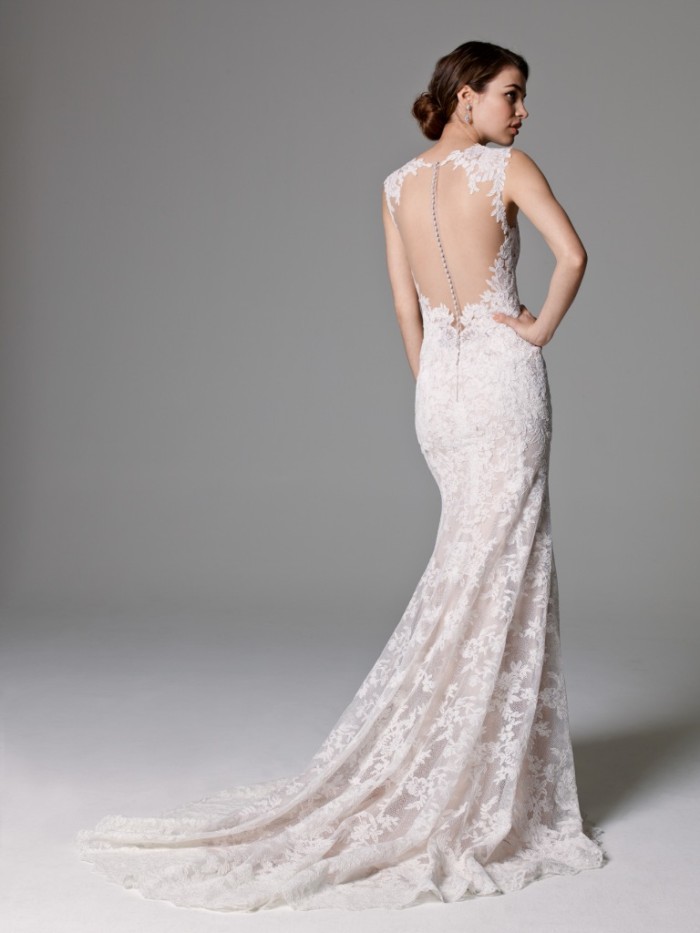 Illusion back wedding dress with pearl buttons | Ashland Style 8021B by Watters