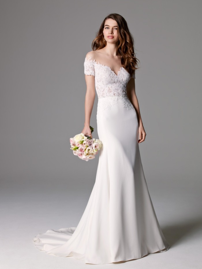 Off the shoulder wedding gown|'Seaton' by Watters Style 8028B