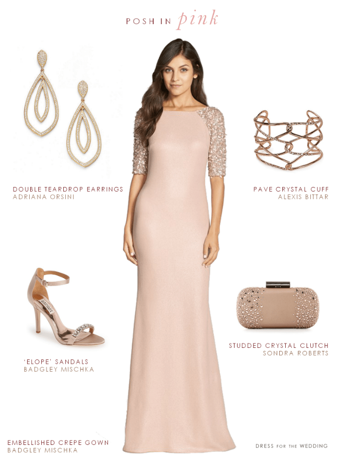 embellished pink gown with sleeves