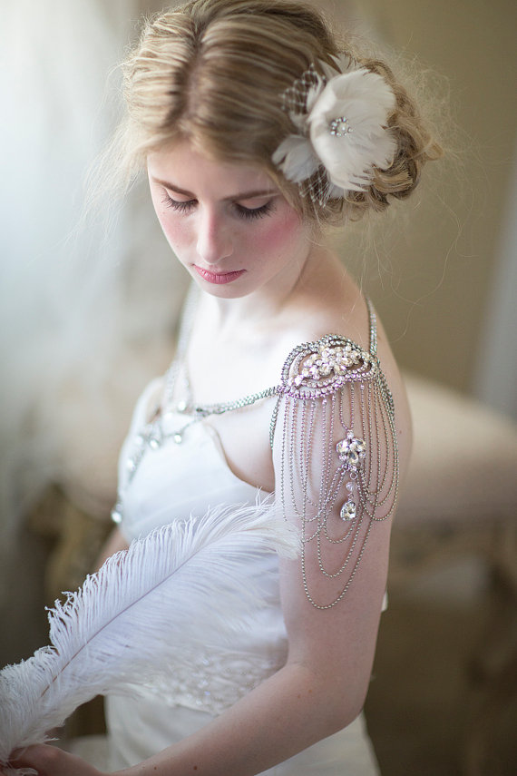 Bridal shoulder epaulettes and chain shoulder jewelry from Powder Blue Bijoux on Etsy