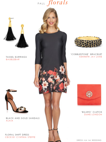 Short black floral shift dress | Outfit for a casual fall wedding