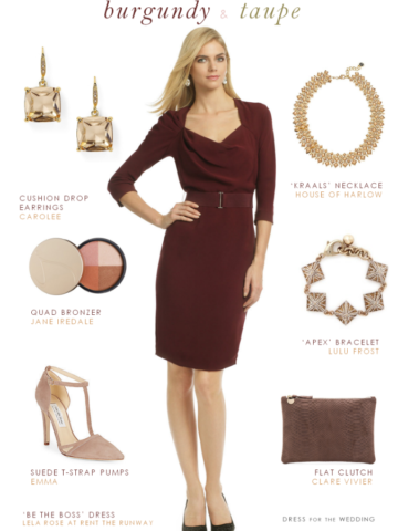 Burgundy Dress with Taupe Accessories