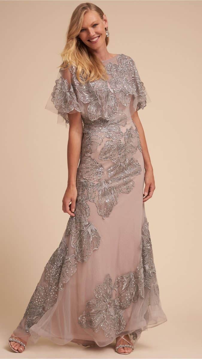 Flutter Sleeve Gray and Silver Gown for Mother of the Bride