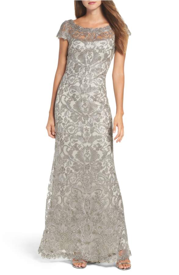 Gray Illusion Neckline Gown for Mother of the Bride