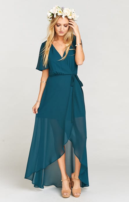 dark turquoise maxi wrap dress