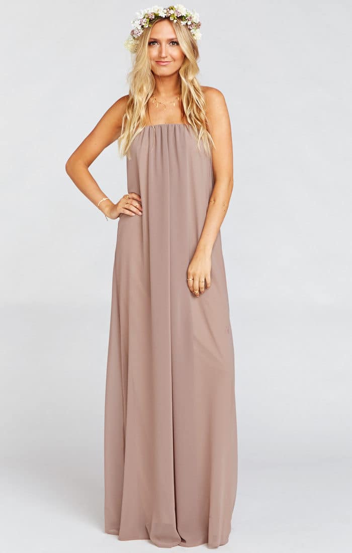 Coffee Latte Colored Strapless Long Bridesmaid Dress