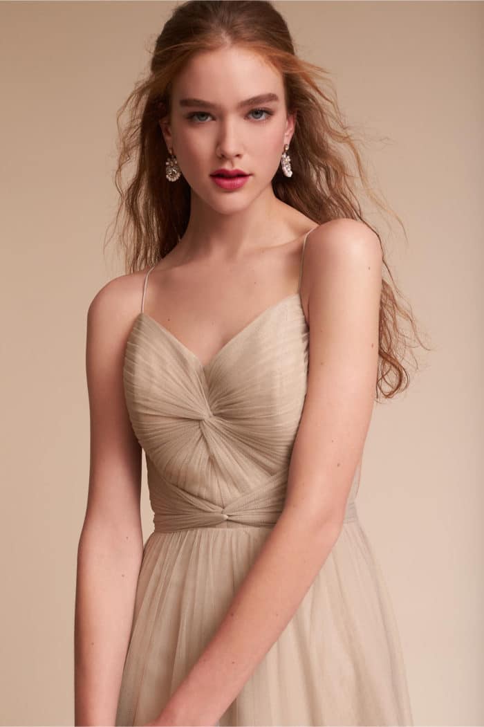 Neutral Tulle Bridesmaid Dress with Straps