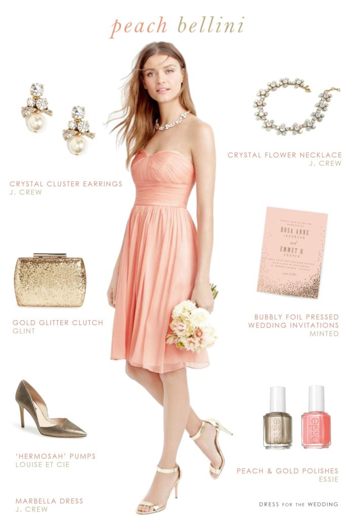 Strapless short peach bridesmaid dress