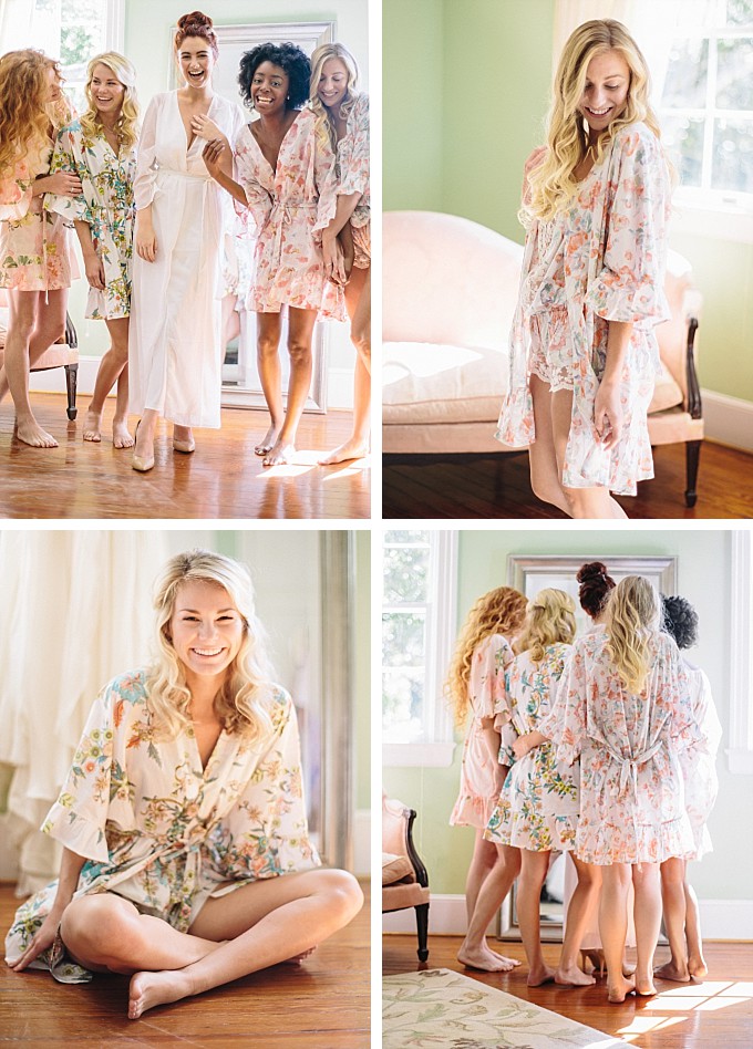 Bride and bridesmaids in floral robes | Plum Pretty Sugar | Photography by Kelly Sauer