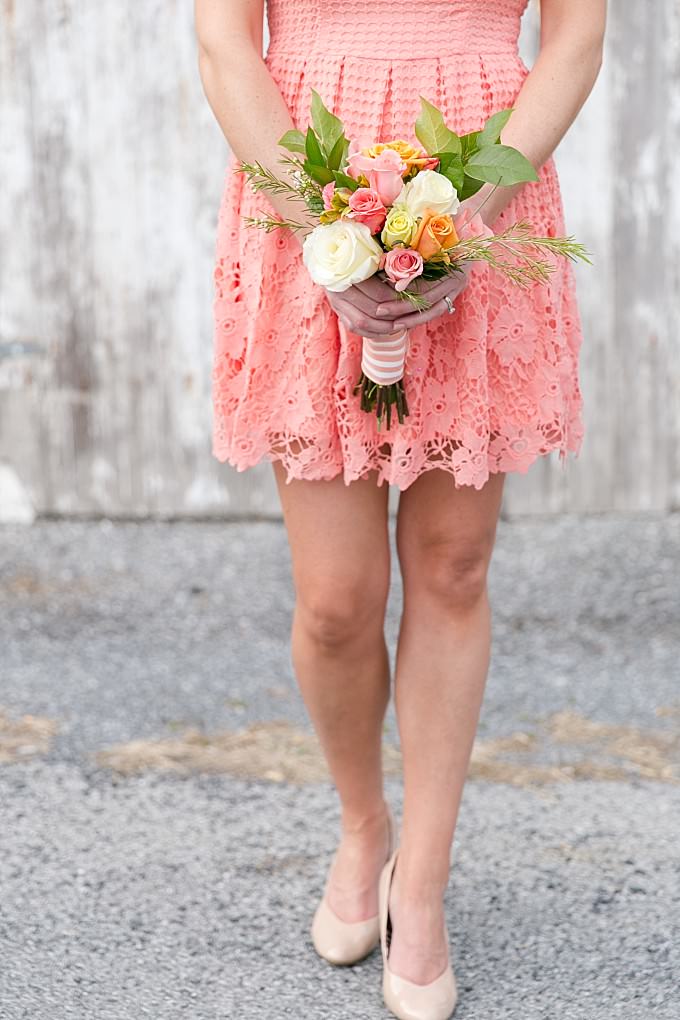 Coral lace bridesmaid dress from ModCloth | Cute earrings to wear to a wedding | Photo by Brittney Kreider