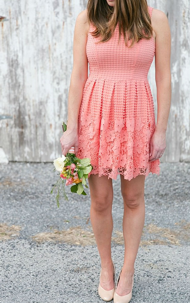 Short coral bridesmaid dresses | Bridesmaid dress from ModCloth |Photo by Brittney Kreider