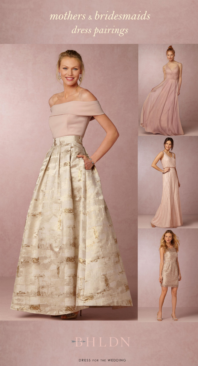 Mother of the Bride Top and Skirt | BHLDN | Coordinates with Pink and Neutral Bridesmaid Dresses