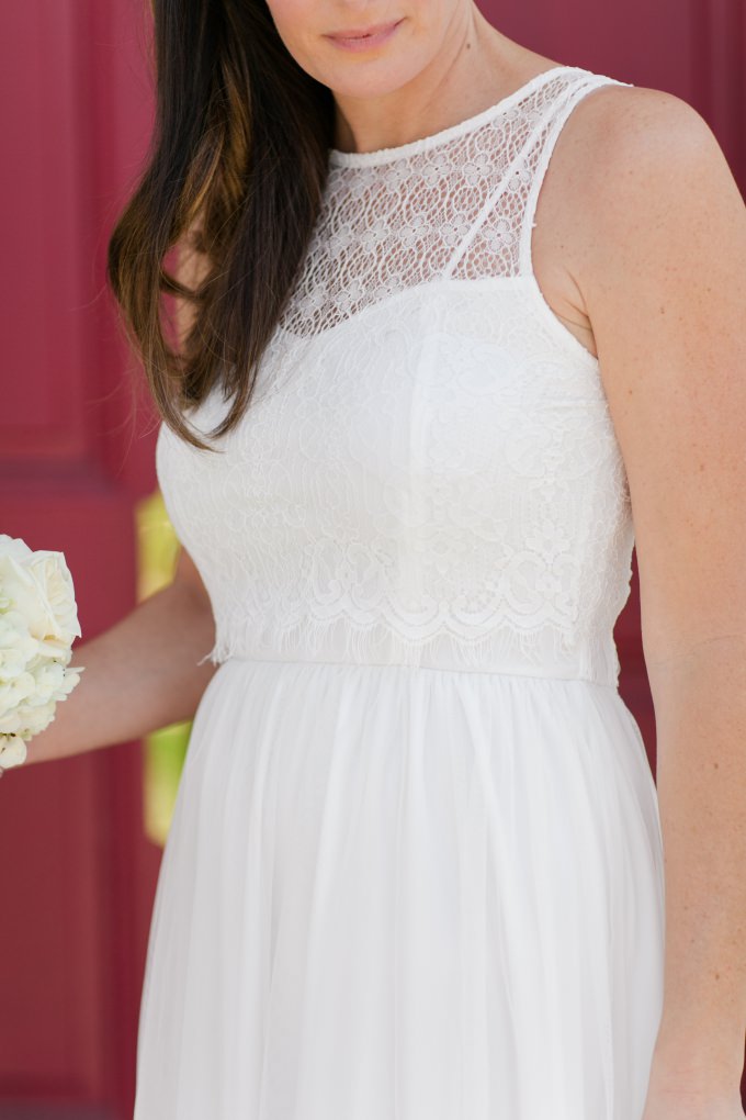 Lace illusion crop top on ModCloth wedding dress