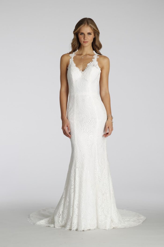 Ivory lace halter strap gown | Ti Adora style 7651