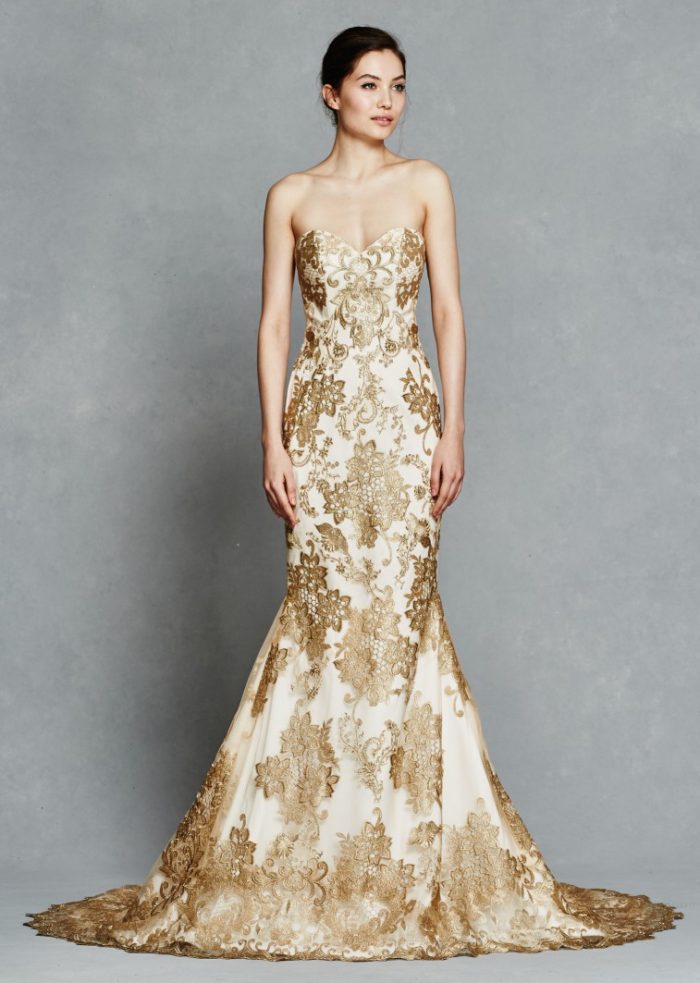 Gold lace wedding dress| Gwendelyn by Kelly Faetanini