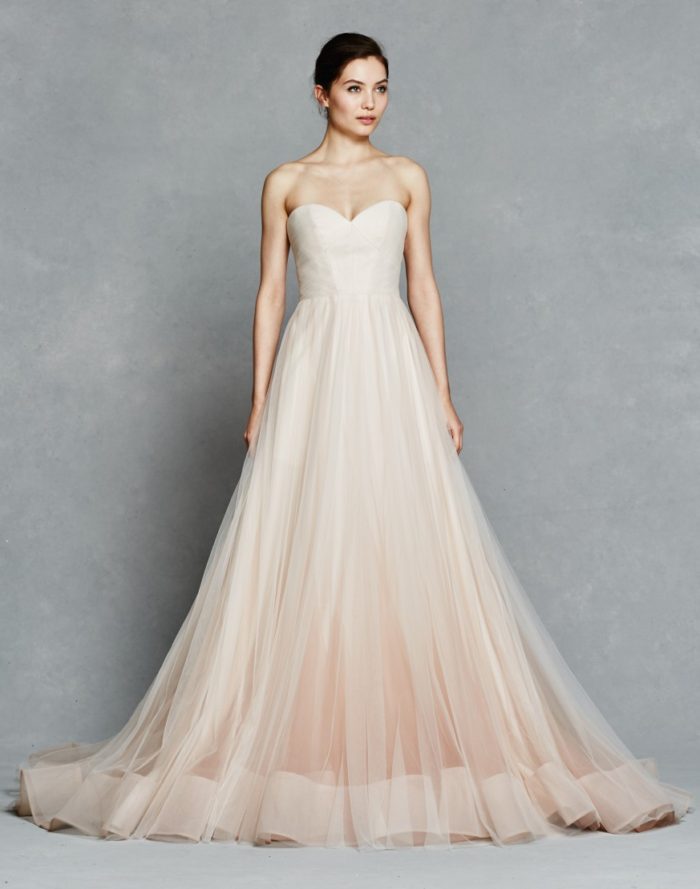 Blush strapless wedding dress