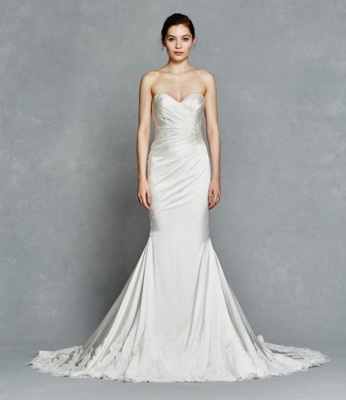 Lace hem strapless wedding dress | Inez by Kelly Faetanini