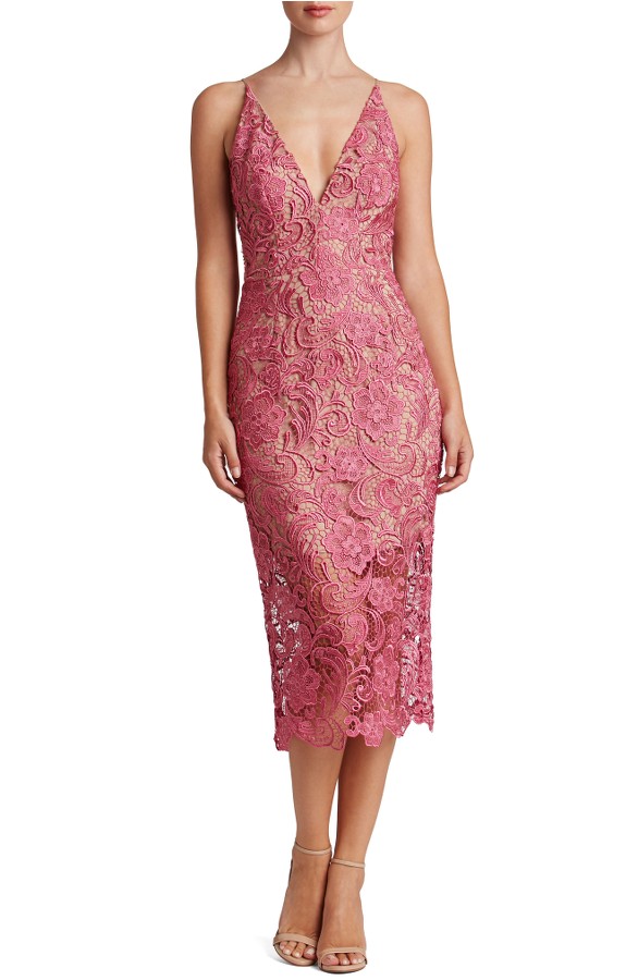 Pink Lace Cocktail Dress in Midi Length