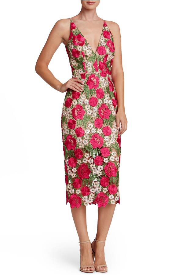 Rose Print Dress for Wedding Guest