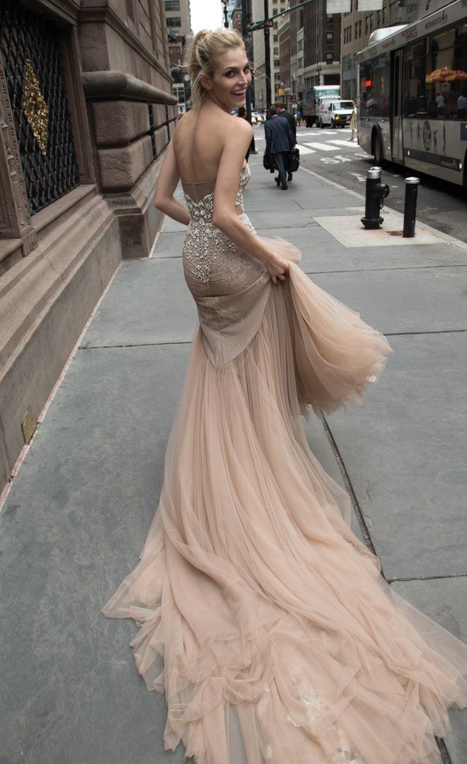 Taupe couture wedding dress