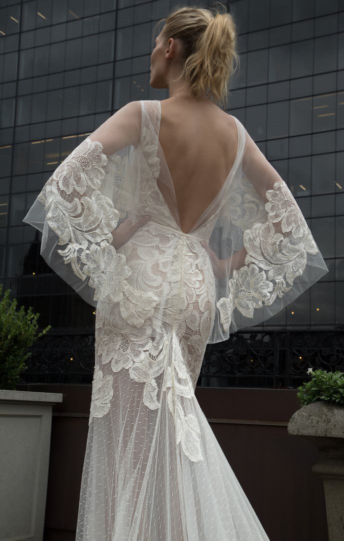 Stunning detailed overlay on Inbal Dror gown