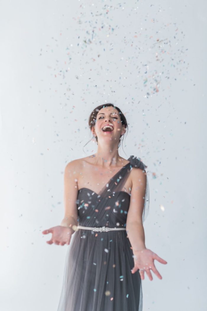 Confetti toss by bridesmaids Aisle Society | Photography by Alexis June Weddings
