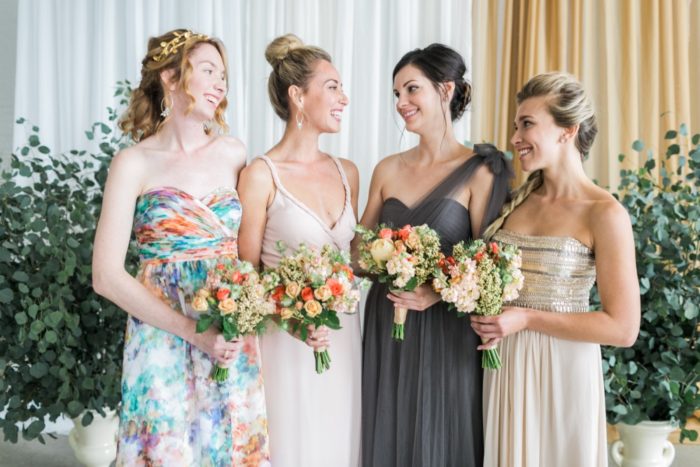 Bridesmaid dresses in mismatched prints for Aisle Society | Photography ©AlexisJuneWeddings 
