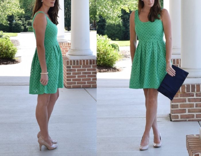 Green eyelet dress | Wearing the 'Learn the Yard Way Dress' from ModCloth in Clover