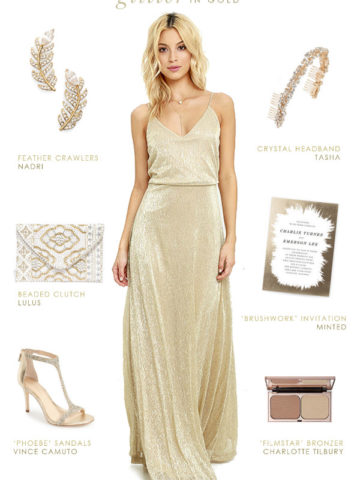 Floor length gold dress for bridesmaids