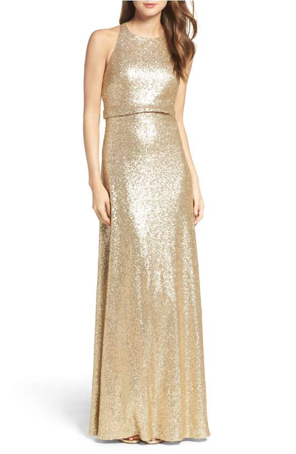 gold sequin jenny yoo bridesmaid dress