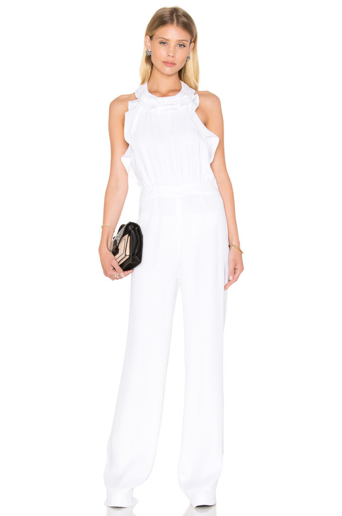 Ruffled white jumpsuit for brides